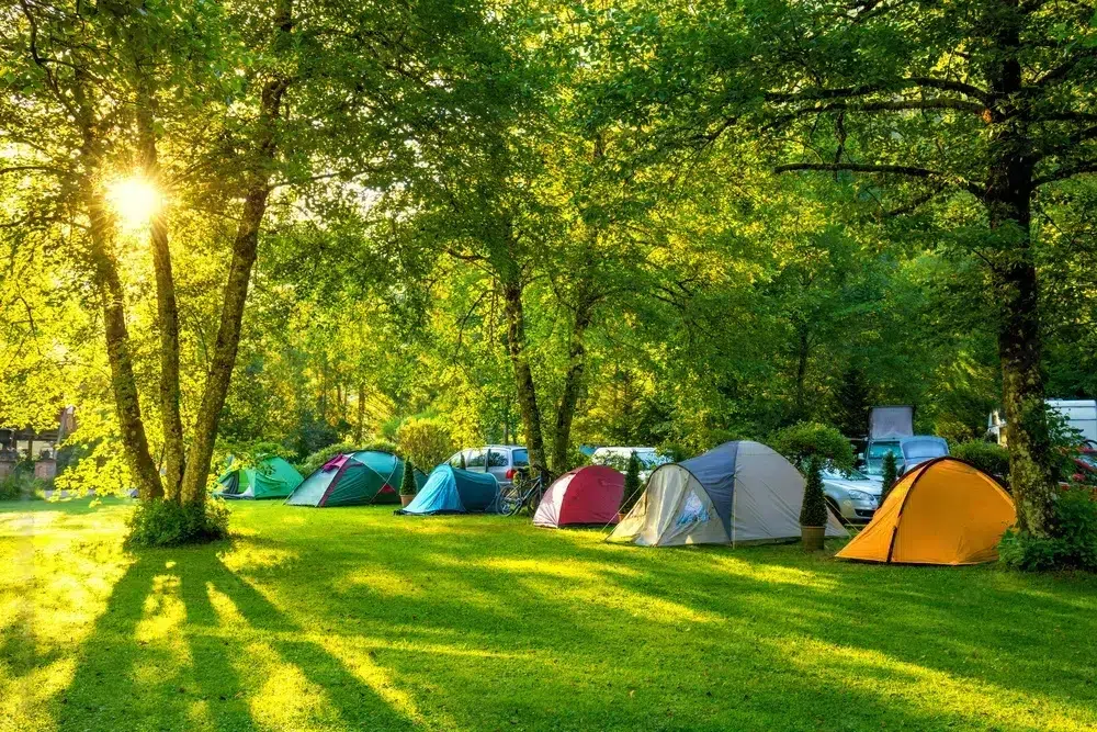 tent opzetten in de zon op het gras